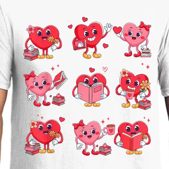 Cute Heart Reading A Book Valentines Day Teacher Book Lovers Pajama Set