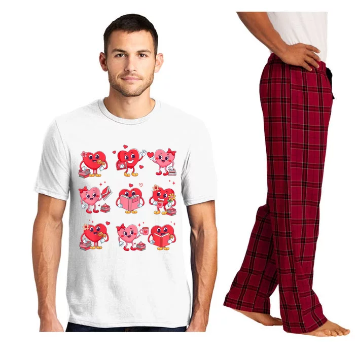 Cute Heart Reading A Book Valentines Day Teacher Book Lovers Pajama Set