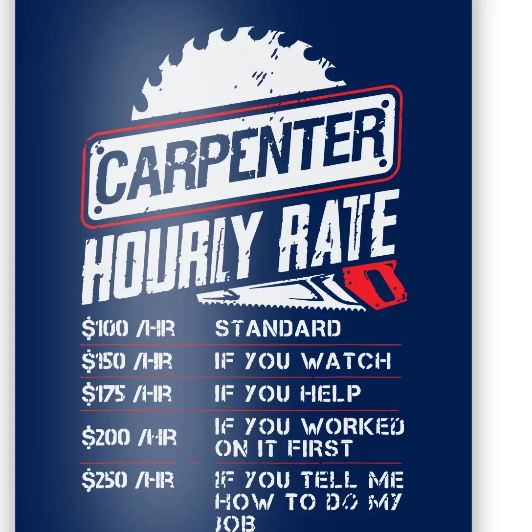 Carpenter Hourly Rate Funny Woodworking Gift For Carpenters Poster