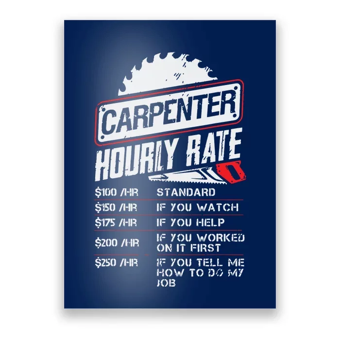 Carpenter Hourly Rate Funny Woodworking Gift For Carpenters Poster