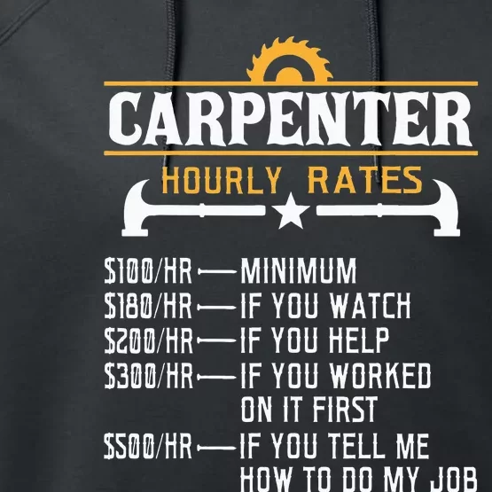 Carpenter Hourly Rate Funny Carpentry Woodworking Performance Fleece Hoodie