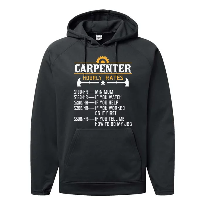 Carpenter Hourly Rate Funny Carpentry Woodworking Performance Fleece Hoodie