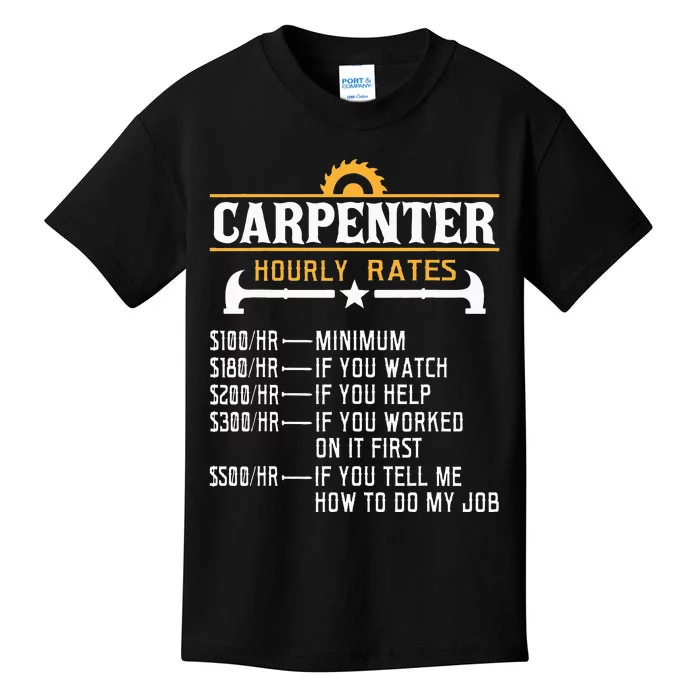 Carpenter Hourly Rate Funny Carpentry Woodworking Kids T-Shirt