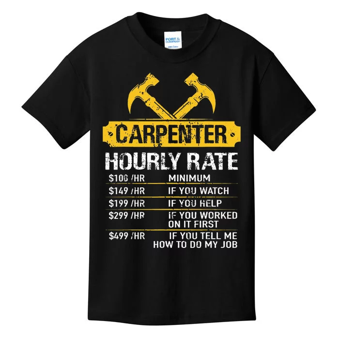 Carpenter Hourly Rate Funny Worker Woodworking Carpenter Kids T-Shirt