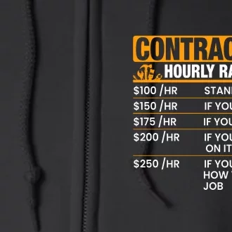 Contractor Hourly Rate Labor Day Gift Full Zip Hoodie