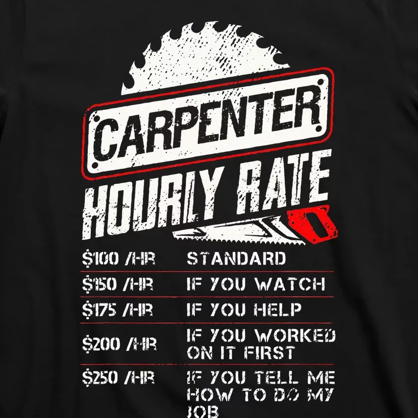 Carpenter Hourly Rate Funny Woodworking Gift for Carpenters T-Shirt