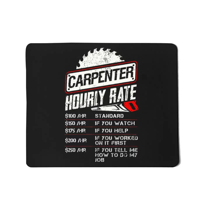 Carpenter Hourly Rate Funny Woodworking Gift for Carpenters Mousepad