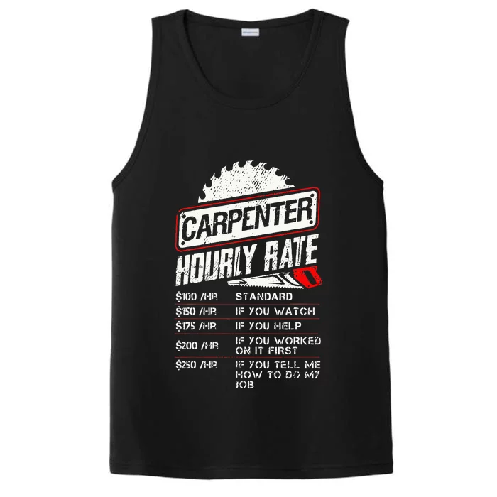 Carpenter Hourly Rate Funny Woodworking Gift for Carpenters Performance Tank