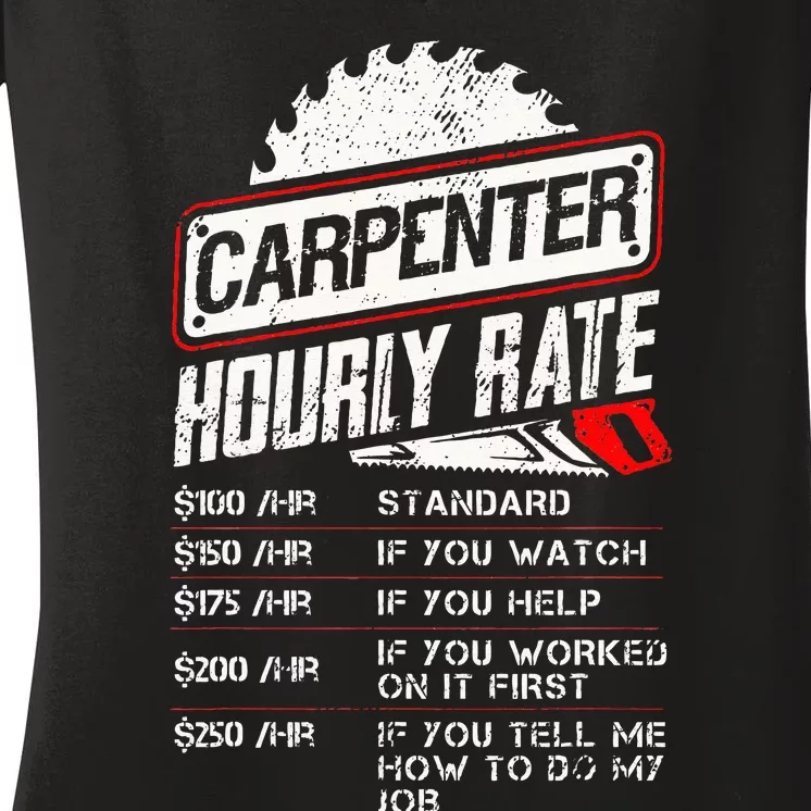 Carpenter Hourly Rate Funny Woodworking Gift for Carpenters Women's V-Neck T-Shirt