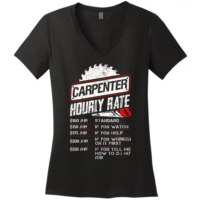 Carpenter Hourly Rate Funny Woodworking Gift for Carpenters Women's V-Neck T-Shirt