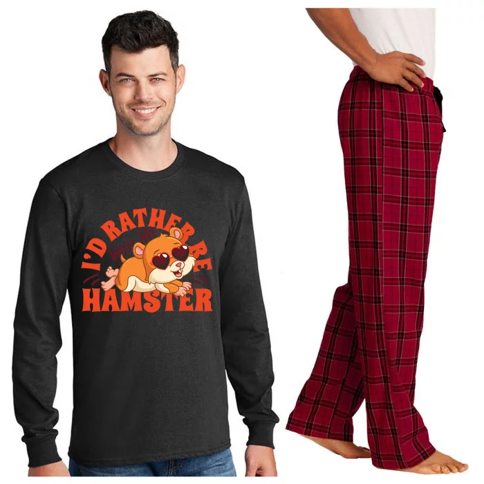 Cute Hamster Retro I'd Rather Be With My Hamster Gift Long Sleeve Pajama Set