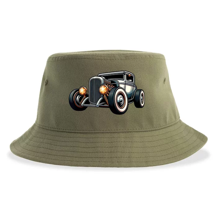 Classic Hot Rod Retro Vintage Custom Hotrod Car Illustration Sustainable Bucket Hat