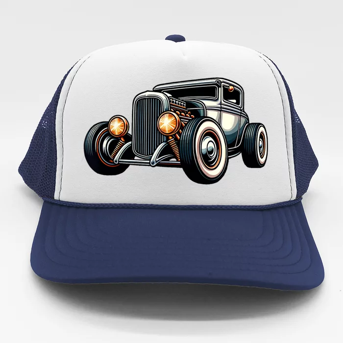 Classic Hot Rod Retro Vintage Custom Hotrod Car Illustration Trucker Hat