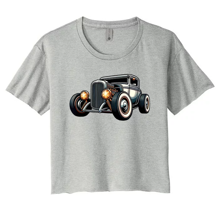 Classic Hot Rod Retro Vintage Custom Hotrod Car Illustration Women's Crop Top Tee