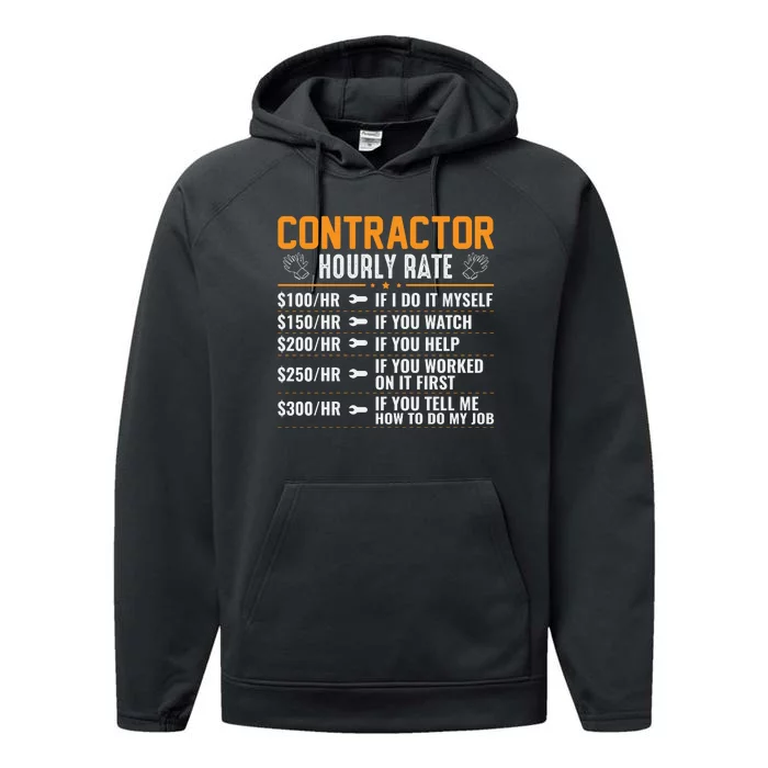 Contractor Hourly Rate Labor Day Graphic Performance Fleece Hoodie