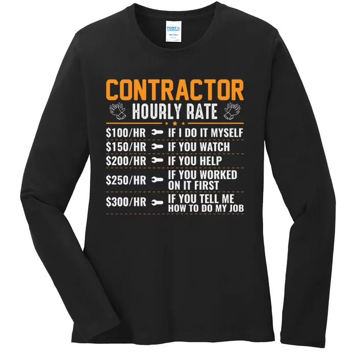 Contractor Hourly Rate Labor Day Graphic Ladies Long Sleeve Shirt