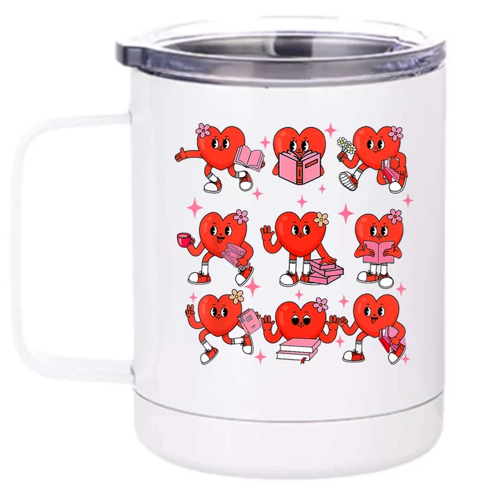 Cute Heart Reading A Book Valentines Day Teacher Book Lovers Front & Back 12oz Stainless Steel Tumbler Cup