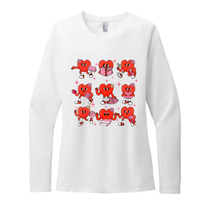 Cute Heart Reading A Book Valentines Day Teacher Book Lovers Womens CVC Long Sleeve Shirt