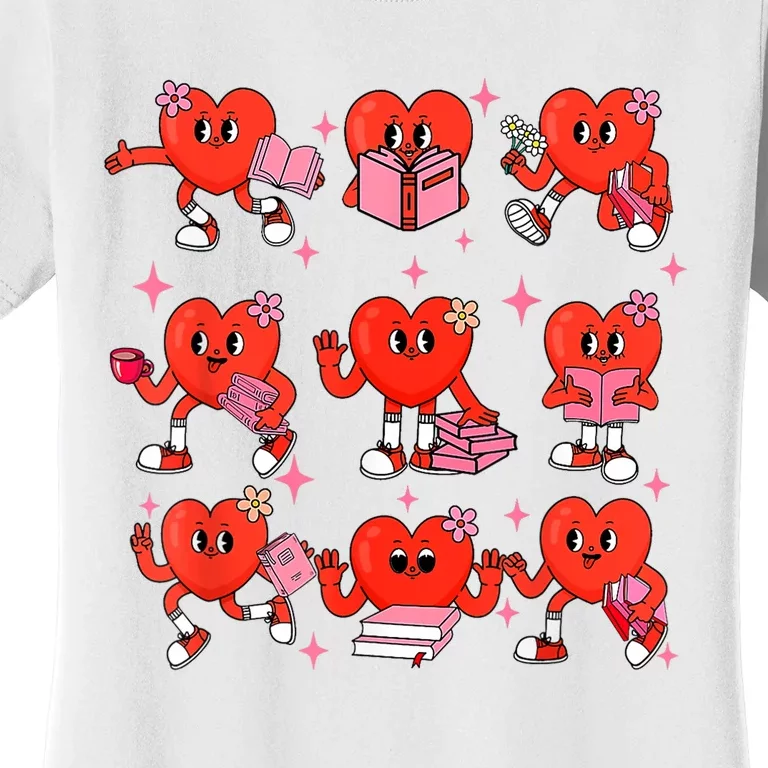 Cute Heart Reading A Book Valentines Day Teacher Book Lovers Women's T-Shirt