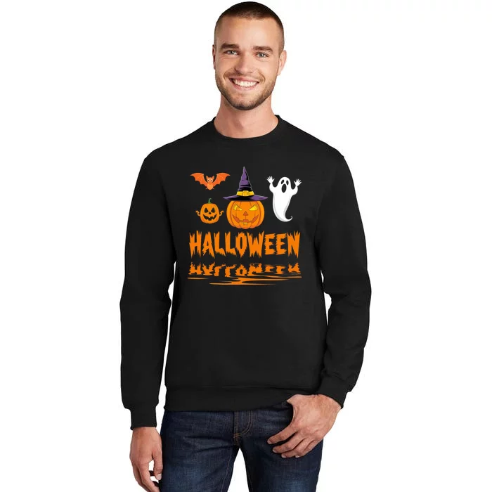 Cute Halloween Reflections Pumpkin Bat And Ghost Design Sweatshirt