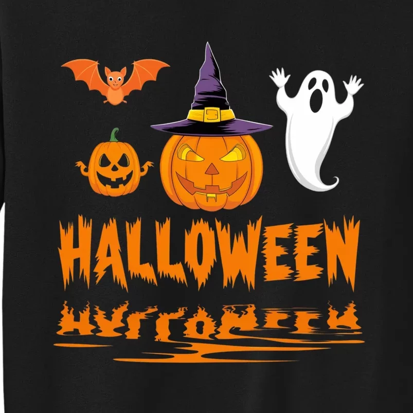 Cute Halloween Reflections Pumpkin Bat And Ghost Design Sweatshirt