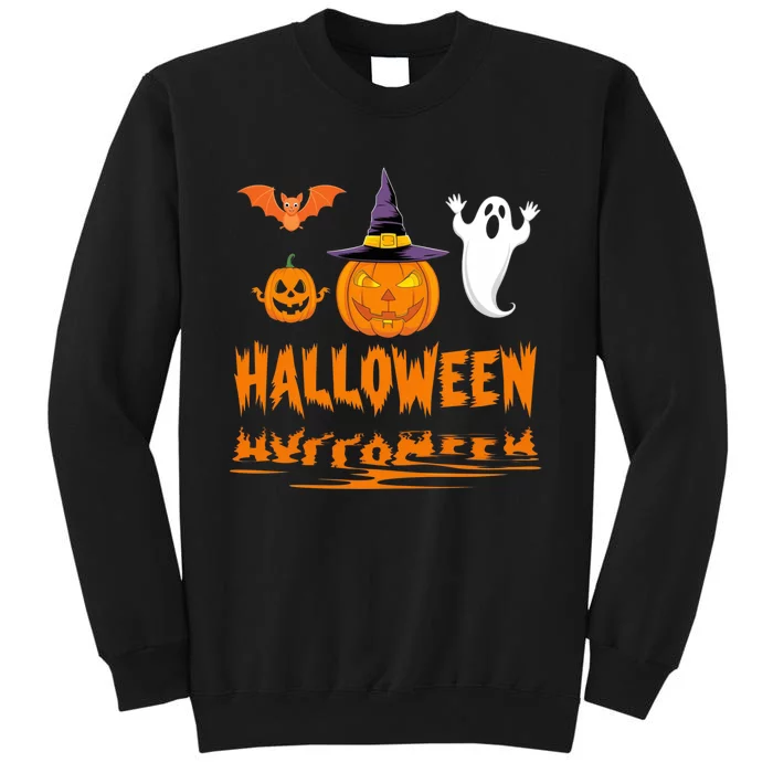 Cute Halloween Reflections Pumpkin Bat And Ghost Design Sweatshirt