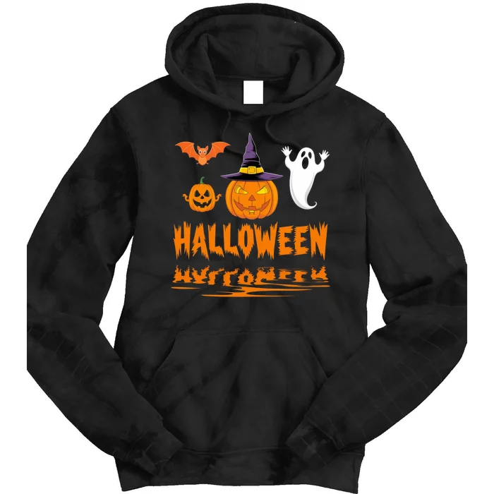 Cute Halloween Reflections Pumpkin Bat And Ghost Design Tie Dye Hoodie