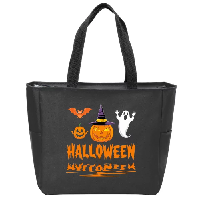 Cute Halloween Reflections Pumpkin Bat And Ghost Design Zip Tote Bag