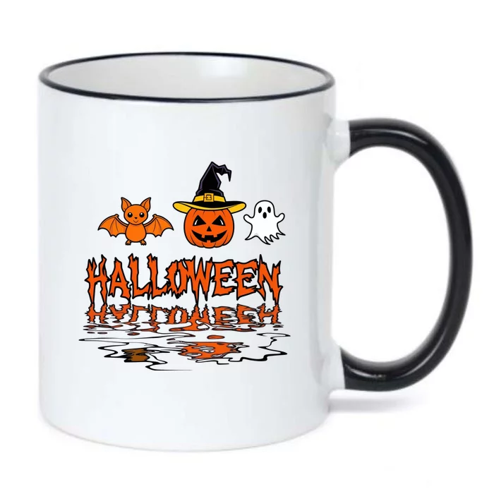 Cute Halloween Reflections Pumpkin Bat And Ghost Design Black Color Changing Mug