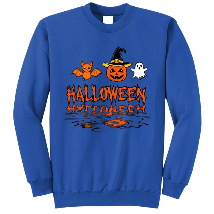 Cute Halloween Reflections Pumpkin Bat And Ghost Design Tall Sweatshirt