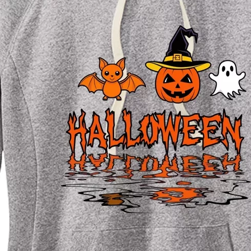 Cute Halloween Reflections Pumpkin Bat And Ghost Design Women's Fleece Hoodie