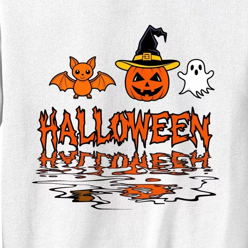 Cute Halloween Reflections Pumpkin Bat And Ghost Design Sweatshirt