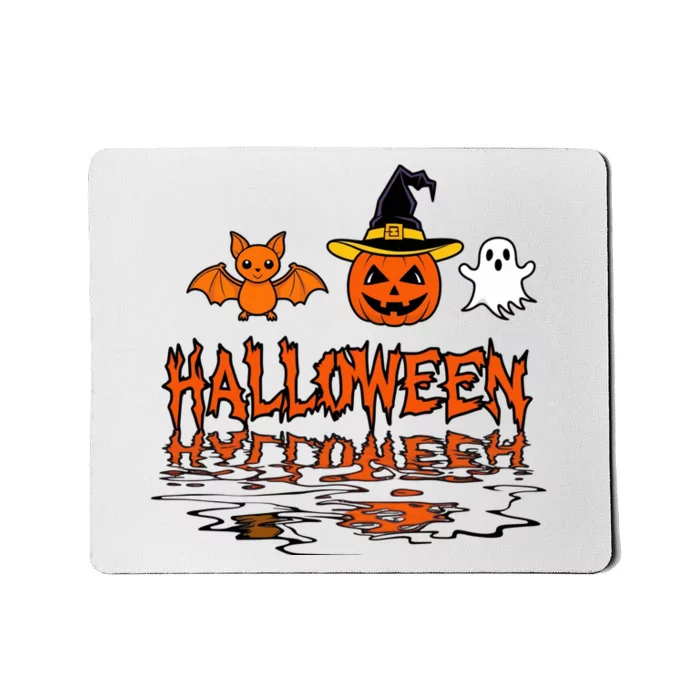 Cute Halloween Reflections Pumpkin Bat And Ghost Design Mousepad