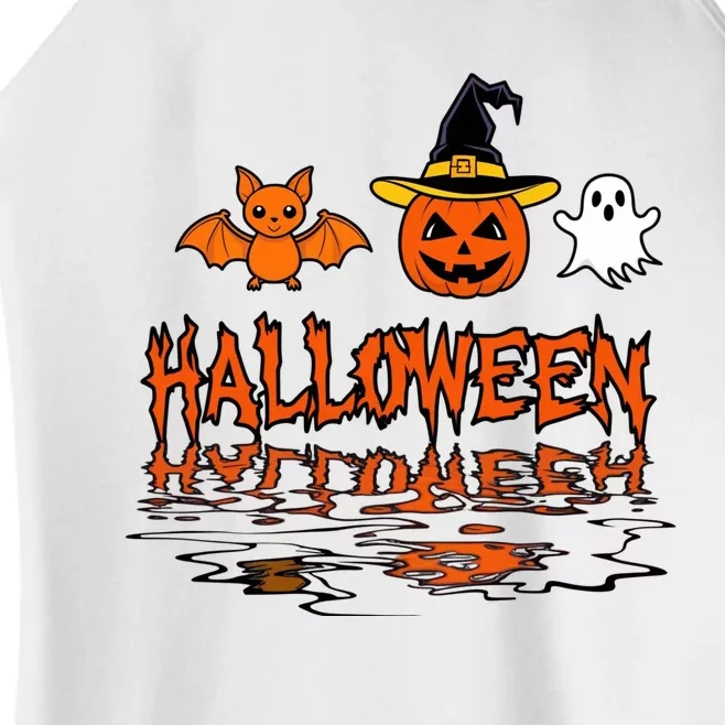 Cute Halloween Reflections Pumpkin Bat And Ghost Design Women’s Perfect Tri Rocker Tank