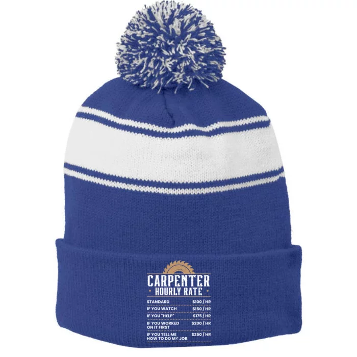 Carpenter Hourly Rate Woodworking Wookdworker Carpentry Cool Gift Stripe Pom Pom Beanie