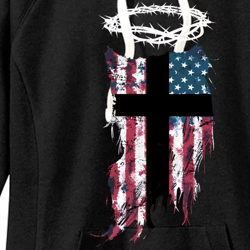 Christian Patriotic USA Flag Women's Fleece Hoodie