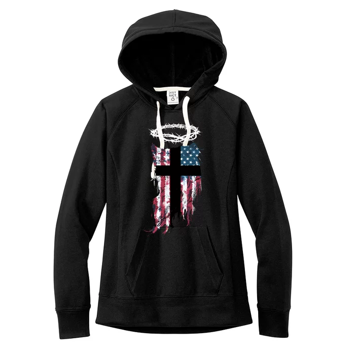 Christian Patriotic USA Flag Women's Fleece Hoodie