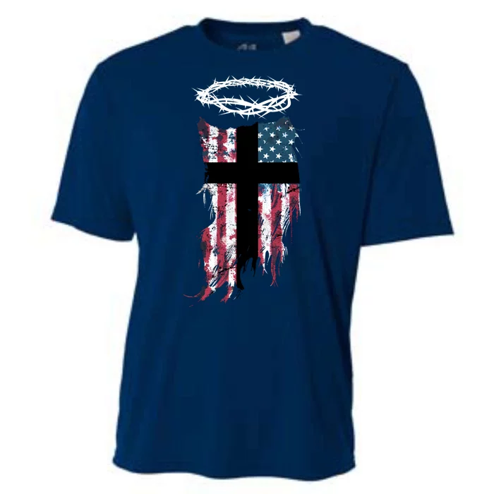 Christian Patriotic USA Flag Cooling Performance Crew T-Shirt