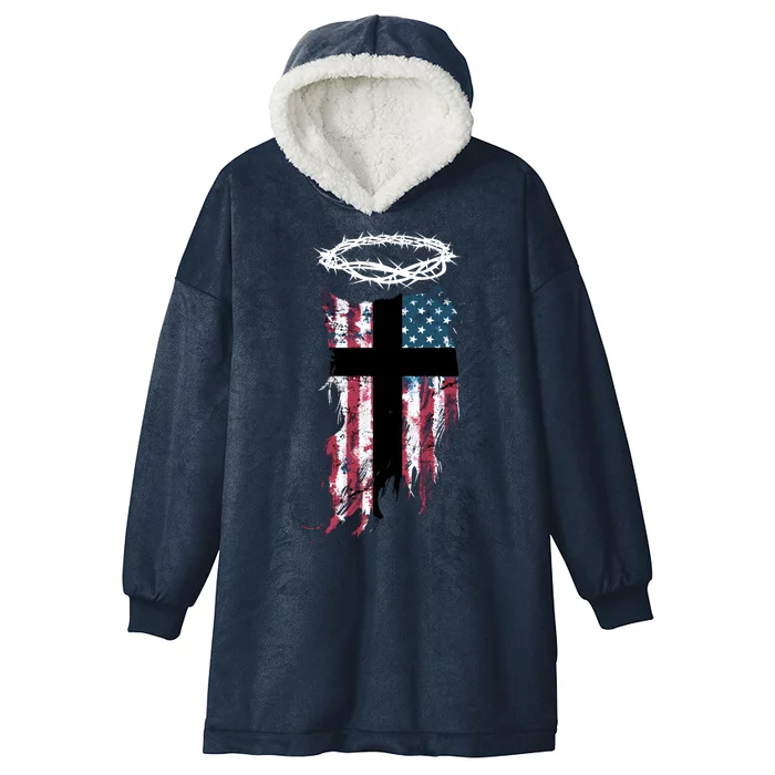 Christian Patriotic USA Flag Hooded Wearable Blanket