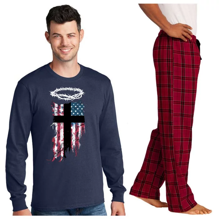 Christian Patriotic USA Flag Long Sleeve Pajama Set