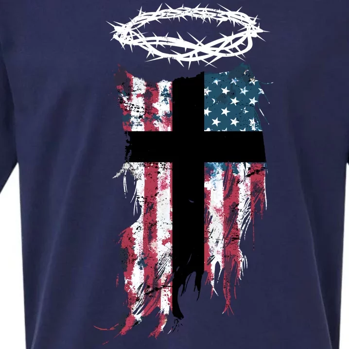 Christian Patriotic USA Flag Sueded Cloud Jersey T-Shirt