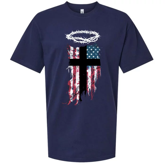 Christian Patriotic USA Flag Sueded Cloud Jersey T-Shirt