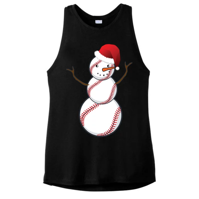 Christmas Baseball Snowman Ladies Tri-Blend Wicking Tank