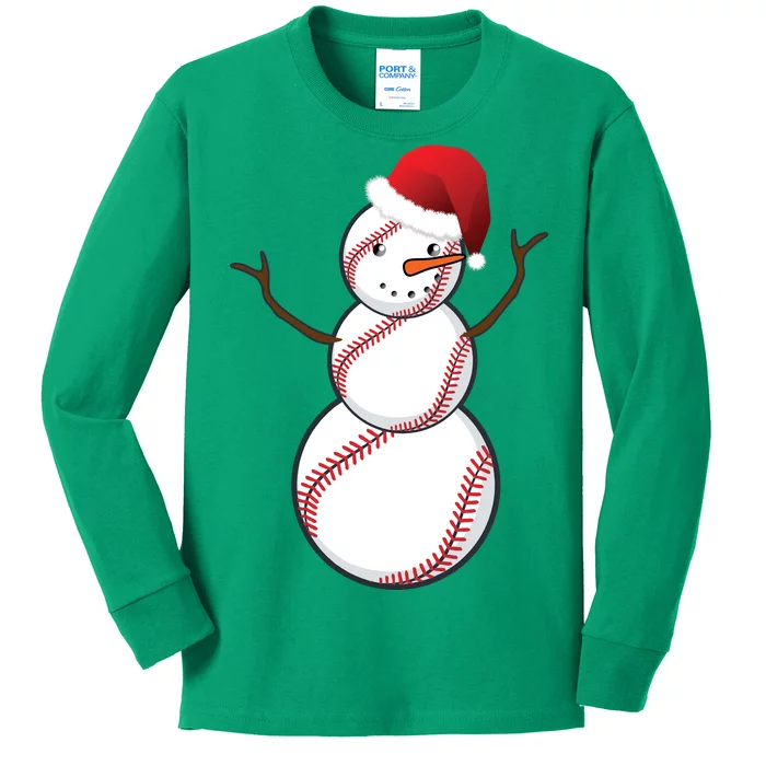 Christmas Baseball Snowman Kids Long Sleeve Shirt