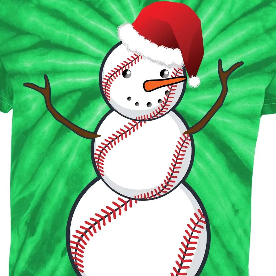 Christmas Baseball Snowman Kids Tie-Dye T-Shirt