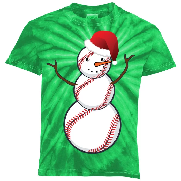 Christmas Baseball Snowman Kids Tie-Dye T-Shirt