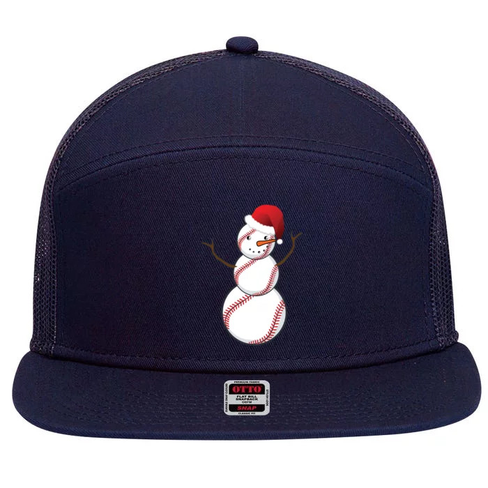 Christmas Baseball Snowman 7 Panel Mesh Trucker Snapback Hat