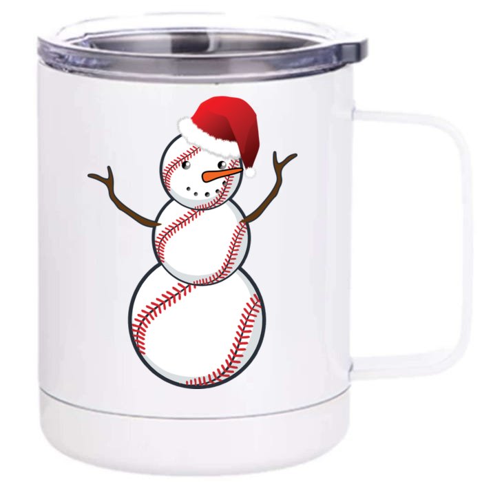 Christmas Baseball Snowman Front & Back 12oz Stainless Steel Tumbler Cup