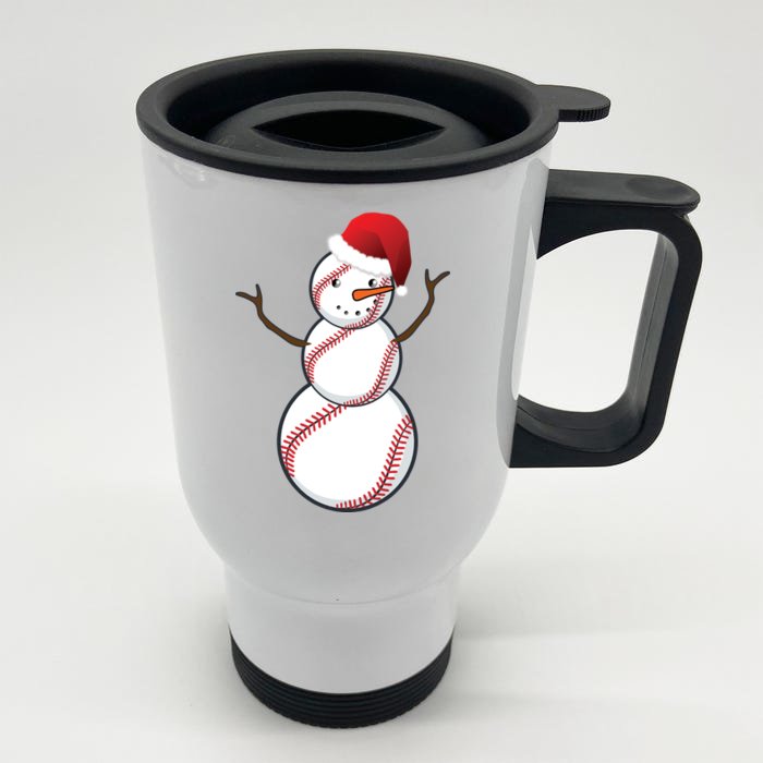 Christmas Baseball Snowman Front & Back Stainless Steel Travel Mug