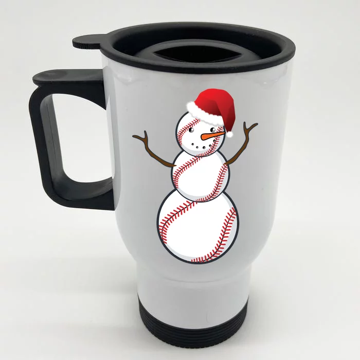 Christmas Baseball Snowman Front & Back Stainless Steel Travel Mug